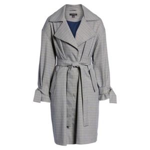 🦋Halogen Black/Blue Lt Weight Plaid Trench Coat